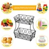 Plattor 2 Tier Fruit Basket Löstagbart bröd Display Stativ Lagring Hållare Kök Vegeterabell Drain Rack Smidesjärn