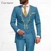 男性のためのファッションスーツスリムフィットラグジュアリーパーティーディナーウェディンググルームタキシードカスタムスタンドアップカラージャケットベストパンツ3ピースセット240117