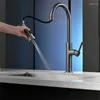 Kitchen Faucets Brass Mixer Sink Taps & Cold Pull Out Type Single Handle With Brush Rotating Gun Grey/Gold/Chrome/Black