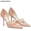 JC Jimmynessità Choo pompe di lusso da 65 mm Scarpe da donna Aurelie con tacchi alti tacco Leotta di vernice punta perle decorazioni perle Ladies single scarpe da sposa abito da sposa eu35