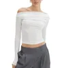 Dames T-shirts Dames Sexy Off-shoulder Basic Top Slim Fit Lange mouw Uitgaan Asymmetrisch gewas Y2K Strak Ruches