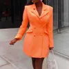 Women's Suits Blazers Autumn Orange Office Lady Blazer Lapel Long Sleeve Flap Pockets Double Breasted Mid-Length Formal Women Suit Coat OuterwearL240118