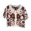 Damesblouses Dames cropped vest Franse crop top met korte mouwen Hol-out gehaakt gebreid bloemen revers button-down losse shirts