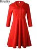 Casual Dresses Elegant Party For Women 2024 Red V Neck A Line Big Swing Pleated Woman Clothes 3/4 Sleeve Plus Size Africa Midi Dress