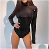 Robes décontractées de base Robes décontractées Hirigin Bling Glitter Femmes Manches longues Col roulé Body Skinny Y Streetwear Party Club Fest Dhsgh