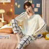 Kvinnors sömnkläder 2024 Pyjamas Spring Autumn Long Sleeve LoungeWear Student Dormitory kan bära hemkläder Set Cotton Loose Nightwear