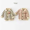 Jackets 2023 Autumn New Baby Long Sleeve Knit Cardigan Cotton Infant Striped Coat ldren Knitted Jacket Kids Sweater Clothes H240508