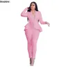 Women's Suits Blazers 2024 Women's Formal Set 2PCS Tracksuit Full Sleeve Ruffles Blazers Pencil Pants Suit Two Piece Set Office Lady Outfits UniformL240118