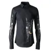 Nieuwe aankomst mode Bloem En Vogel Borduren Asymmetrische Mode Mannen Casual Shirts lange mouw maat M L XL 2XL 3XL 4XL