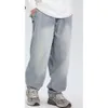 Dragon Straight Leg Jeans for Both Men and Women, Spring 2024 Simple and Loose Light Blue Washed Pocket Jeans for Men