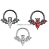 Nombril Bell Bouton Anneaux Mode Punk 5Pcs En Acier Inoxydable Chauve-Souris Longue Pôle Lèvre Stud Nez Anneau Nombril Oreille Piercing Bijoux Goutte D Dhahe