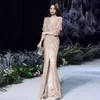 New Banquet Style Eegant Long Sleeved Sequined Queen Fish tail Evening Dress Prom Gown