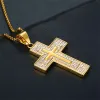 Hip hop iced out grande cruz pingente masculino 14k ouro amarelo zircônia cúbica colar cristão para homens jóias religiosas