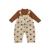 Jumpsuits schattige beren print baby mouwloze romper herfst kinderjongen losse pocket overalls peuter meisje katoen jumpsuit babykleding H240508