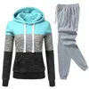 Women Tracksuit Patchwork HoodiesSweatpants 2 Piece Set Autumn Winter Fleece Fashion Cusual Streetwear Female Pullover Suit 240117