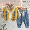 Ensembles de vêtements 2024 coréen bébé garçon automne pour enfants coton mode pantalon chemise gilet 3pc enfants vêtements costume 1-5 ans