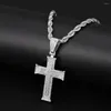 Pendentif Colliers Brillant Hip Hop Croix avec chaîne de corde de 4 mm de large pour la décoration quotidienne Hommes Femmes