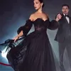 Dubaï hors de l'épaule robes de bal noires col en coeur dentelle appliques perlées une ligne sexy une ligne longue robe de soirée de célébrité pour les femmes tulle robes d'occasion spéciale