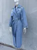 Denim Trench Coats für Frauengürtel auf Taille Slim Jean Ladies Jaqueta Feminina Blue Jacket Frau 240117