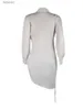 Kvinnors blusar skjortor lw vanliga vita klänningar Turndown Collar Side Drawstring Shirt Mini Dress Polo Collar Lång ärm Djup V Neck -knapp Vestidos YQ240118