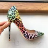 Robe chaussures coloré imprimé léopard femmes sexy bout pointu talon haut pour fête club spectacle 8cm 10cm 12cm pompes stiletto goegeous