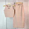 Women Sexy Knitted Singlet Skirts Set Spring Summer Elegant Tanks Outfits Black Pink Luxury Design Woman Dress Tank Tops Knits Sets