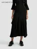 Vestidos informales Moda exquisita de gama alta Ahueca hacia fuera el estilo Hepburn negro Elegante vestido midi delgado con volantes y manga tres cuartos para mujer