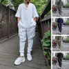 New Casual Sweater Set For Spring And Autumn, Men's Loose Fitting Short Sleeved T-shirt And Long Pants, Men's Woolen Knitting Set, Men's