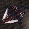 Color Letter Print Swimwear Summer Vacation Halter Bra Biquinis Set For Women Pool Swimming Bikinis Sexy Two Piece Swimsuit