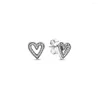 Stud Earrings 2024 925 Sterling Silver Heart-shaped Sparkling Angel Wing Fit DIY Women Original Fashion Jewelry Gift