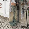 Damenjeans Vintage Baggy Straight Frauen 2024 Frühlingsmode Fransen Niedrige Taille Breites Bein Femme Lässige Große Tasche Denim Cargohose