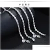 Chaînes 925 Sterling Sier 16/18/20/22/24 pouces 4mm chaîne de corde torsadée collier pour femmes homme mode mariage charme bijoux goutte livrer Dhmxl