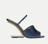 Kvinna Sandal Sling Back Slipper Flip Flop Sandals Summer Wedge High Heels Calf Leather F-Shaped Pointed Toe Guldfärgade metallpumpar med ruta 35-43