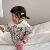 Jackets 2023 Winter New Baby Girl Fashion Flower Print Long Sleeve Coat Infant Casual Cardigan Toddler Kids Thick Warm Padded Jacket H240508