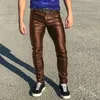 Punk Casual Pu Leather Pants Solid Color Men's Clothing Tight Elastic Low Midist Boy Pants Byxor 240117