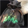 Erkek Hoodies Sweatshirts Sonbahar Kış Kadınlar Polar Kırık Hoodies Sweatshirt Y2K Küçük Boynuzlar Kapşonlu Yeni Duman Sis Baskı Çifti Ho Dhkxz