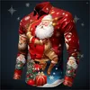 Men's Casual Shirts Santa Claus Printed Shirt Christmas Dance Party Long -sleeved Lapel Button Designer Comfortable Fabric