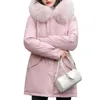 Women's Trench Coats Fur Collar Hooded Parkas Slim Womens Cotton Jackets Korean Zipper Winter Warm Mid Length Quilted Outerwear