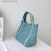 Sacos de compras Bolsas de lona de mão e bolsas de luxo designer feminino strass cesta tote contraste cor grande capacidade sacos de compras q240118