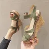 Sandales Chaussures Bout Ouvert Dames Chaussures Coins Talon Été 2024 Vert Pour Femmes Super-haut Coin Avec Plate-Forme Imperméable F Quotidien