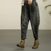 Jeans sarouel en Denim pour femmes, pantalon décontracté taille haute pour filles