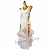 Stage Wear Robe de danse latine haut de gamme personnalisée classique fleur blanche Cha Tango femme adulte vêtements professionnels