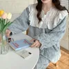 Kadın pijama 2024 Sonbahar Kış Sıcak Mercan Velvet Kadınlar Pijama Set Kalın Pazen Uzun Kollu Moda Rahat Pijama Pantolon KIZ KIZ PJS