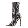 Boots Big Size 45 Summer Peep Toe High Heel Short Snake Prints Ankle Booty Women Stiletto Thin Heels Shoes