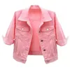Spring Autumn Women Denim Jacket Tops Pink Color Solid Short Multicolor Feminino Three Quarter Sleeve Jean Size S5XL 240117