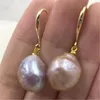 Orecchini pendenti da 14-15 mm con perla barocca rosa enorme, placcatura in oro 18 carati, orecchini pendenti