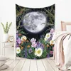 Tapissries Moon Tapestry Wall Hanging Boho Moonlit Plants Garden Starry Night Carpet Black Bakgrund Floral DecorvaiduryD