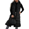 Женские жилеты, женский длинный пуховик без рукавов на молнии с капюшоном, стеганое теплое зимнее стеганое пальто, куртка с карманом, жилет, верхняя одежда