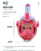 Dykningstillbehör Snorkling Mask Kids Full Face Snorkling Diving Mask med 180 Panoramautsikt Längre ventrörsvattentät anti-dimma Anti-läcka 240118