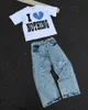 Jeans para hombres Nuevos jeans con letras bordadas con calavera de rock retro para hombres Y2K street hip-hop jeans rotos rectos sueltos y versátiles para mujeresyolq